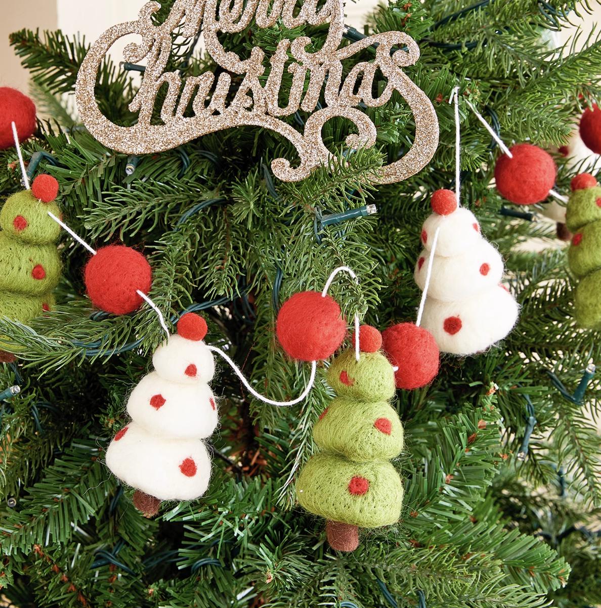 Christmas Garland Felt Ball Santa & Pine Tree Hanging