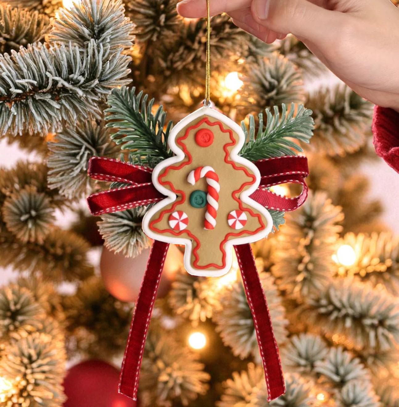 Red Christmas Hanging Ornament | Star Bell Decoration for Tree or Door | Festive Holiday Decor | Cute Gift for Couples | Car hanging charm