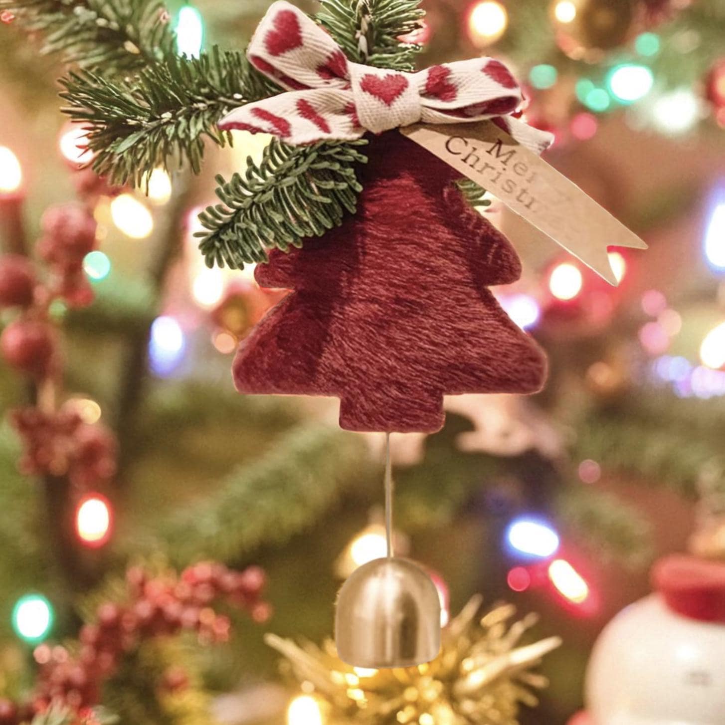 Red Christmas Hanging Ornament | Star Bell Decoration for Tree or Door | Festive Holiday Decor | Cute Gift for Couples | Car hanging charm