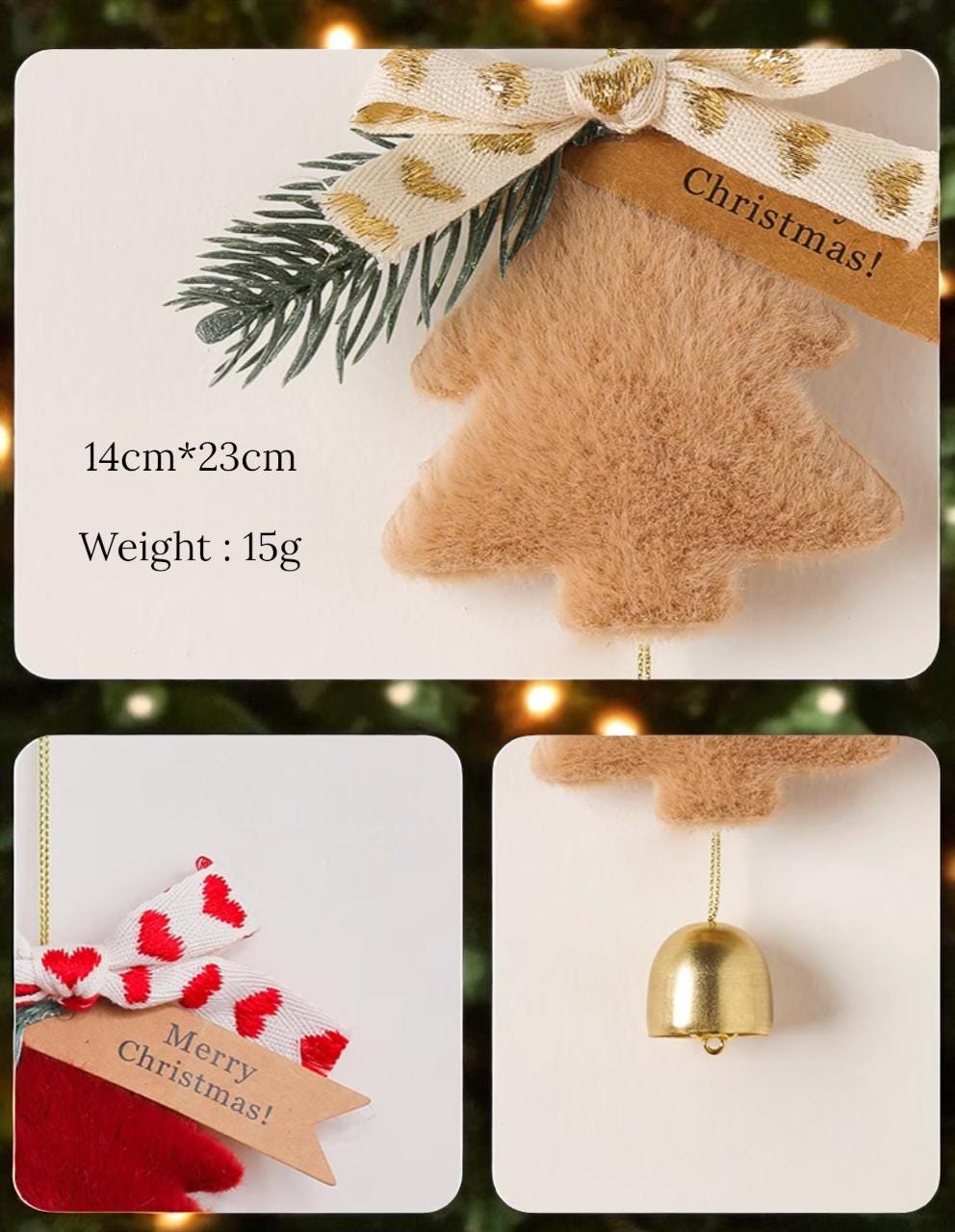 Red Christmas Hanging Ornament | Star Bell Decoration for Tree or Door | Festive Holiday Decor | Cute Gift for Couples | Car hanging charm