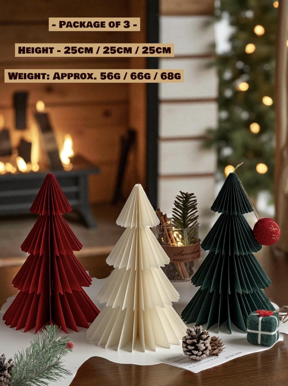 Paper Christmas Table Decoration 2025 | Foldable Paper Honeycomb Ornament | Reusable Eco-Friendly Christmas Tree Decor |Holiday Home Display