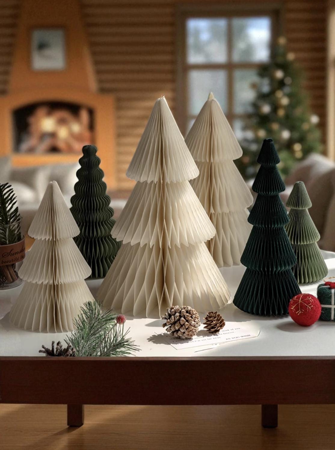 Paper Christmas Table Decoration 2025 | Foldable Paper Honeycomb Ornament | Reusable Eco-Friendly Christmas Tree Decor |Holiday Home Display